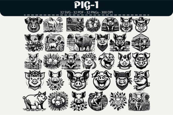 Download Pig Vector Clipart – 32 Designs - Design Collection