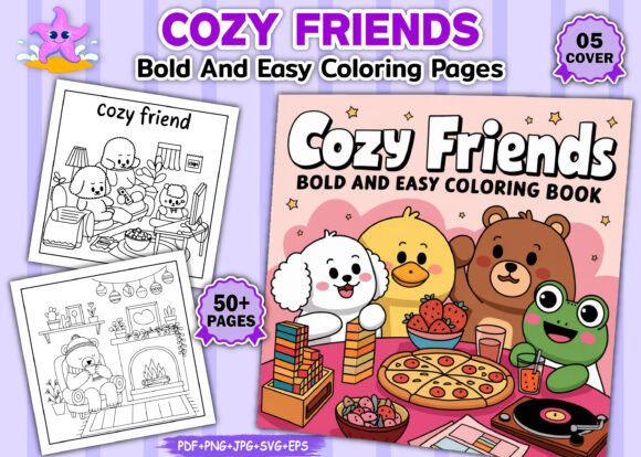 Download Cozy Friends Bold and Easy Coloring Book - Cozy friends bold and easy Collection