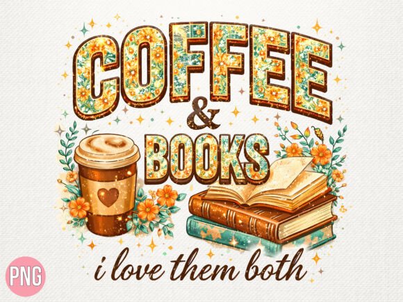 Download Coffee and Books Floral Design PNG - Design Collection