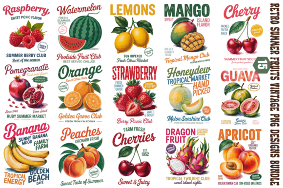 Download Retro Summer Fruits Vintage PNG Designs - Design Collection