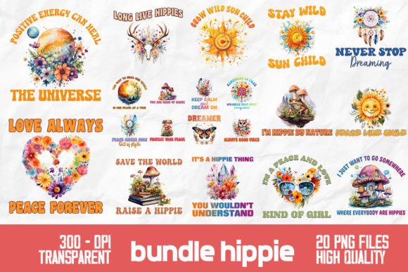 Download Rainbow Hippie Flowers Bundle Design - Design Collection