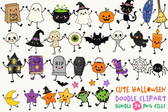 Download Cute Halloween Doodle Clipart Bundle PNG - Premium Resources