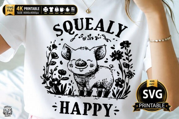 Download Squealy Happy Cute Pig Floral Design - Design Collection