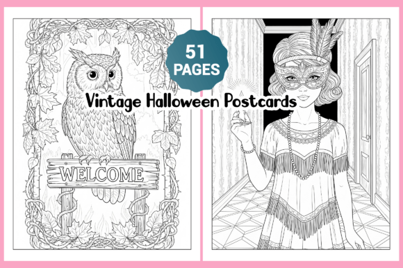Download Halloween Postcards Coloring Pages - Halloween Collection