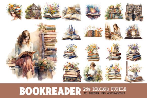 Download Retro Book Reader Bundle Design - Design Collection
