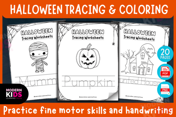 Download Halloween Tracing and Coloring Worksheet - Halloween Collection